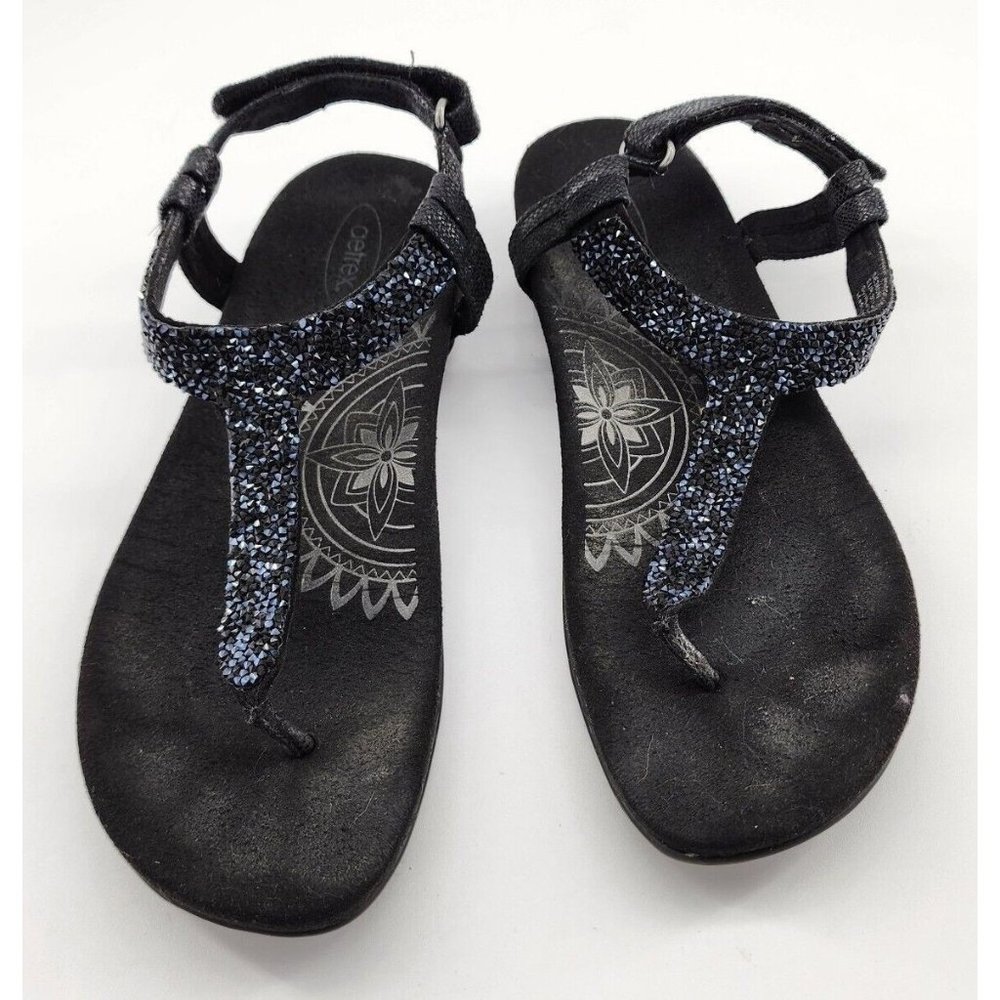 Aetrex Jade Sparkle Black Comfort Orthopedic Thong Sandals SE380W US 8.5 EU‎ 39